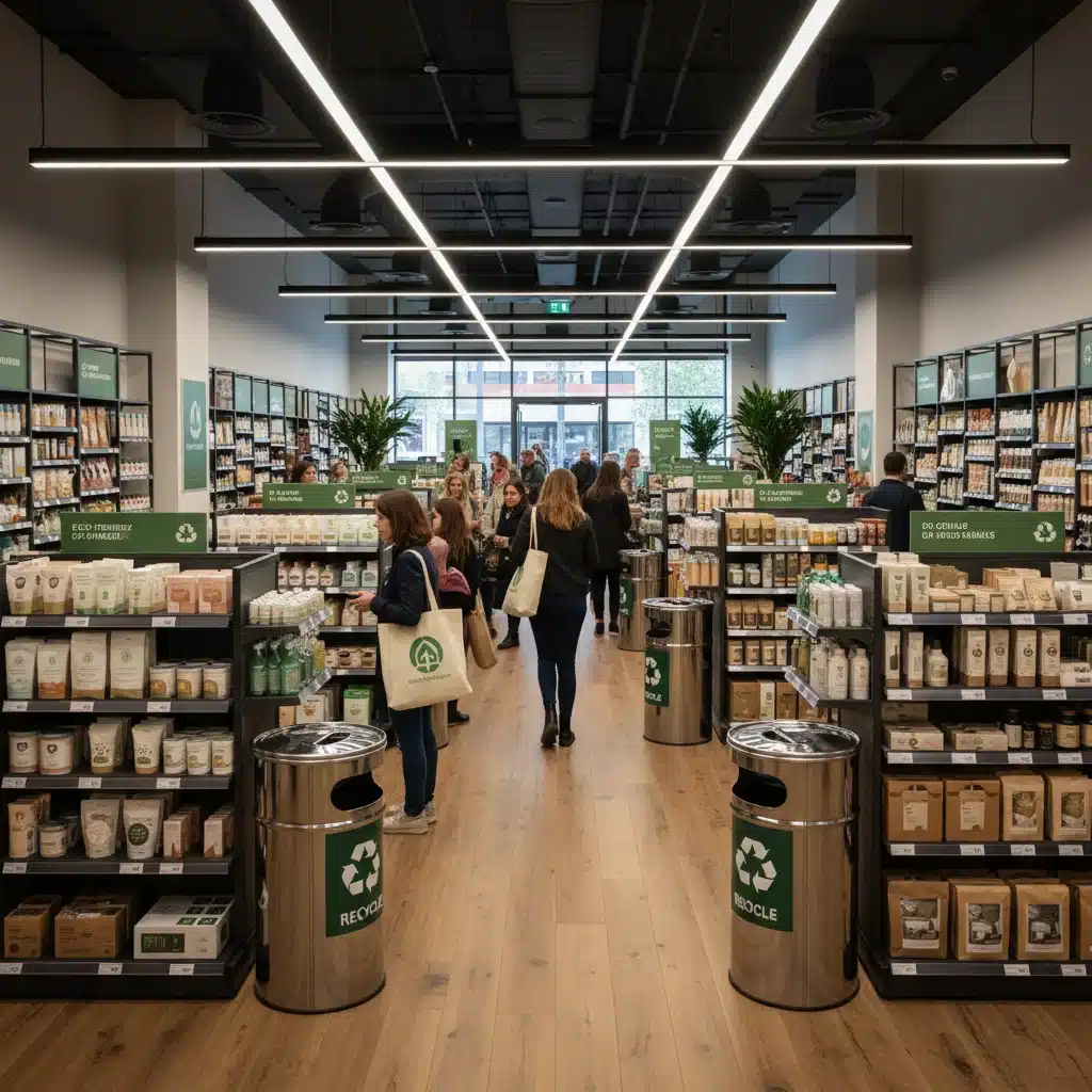 Sustainable retail store interior showcasing eco-friendly practices.