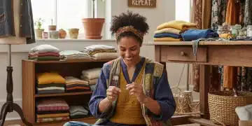 Woman mending clothes for sustainable wardrobe longevity
