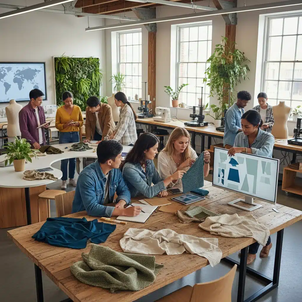 Fashion students collaborating on sustainable textile design