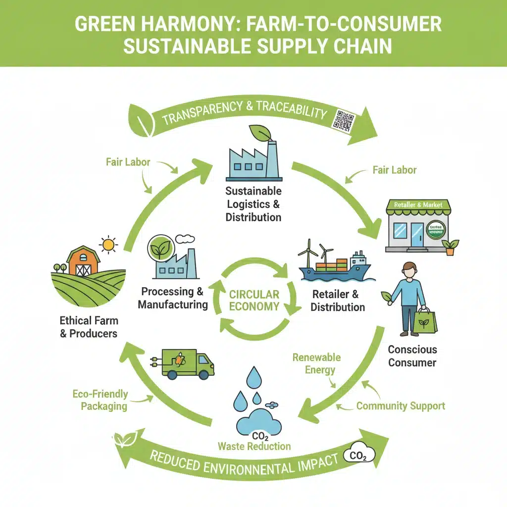 Sustainable supply chain graphic for regenerative cotton, showing ethical sourcing.